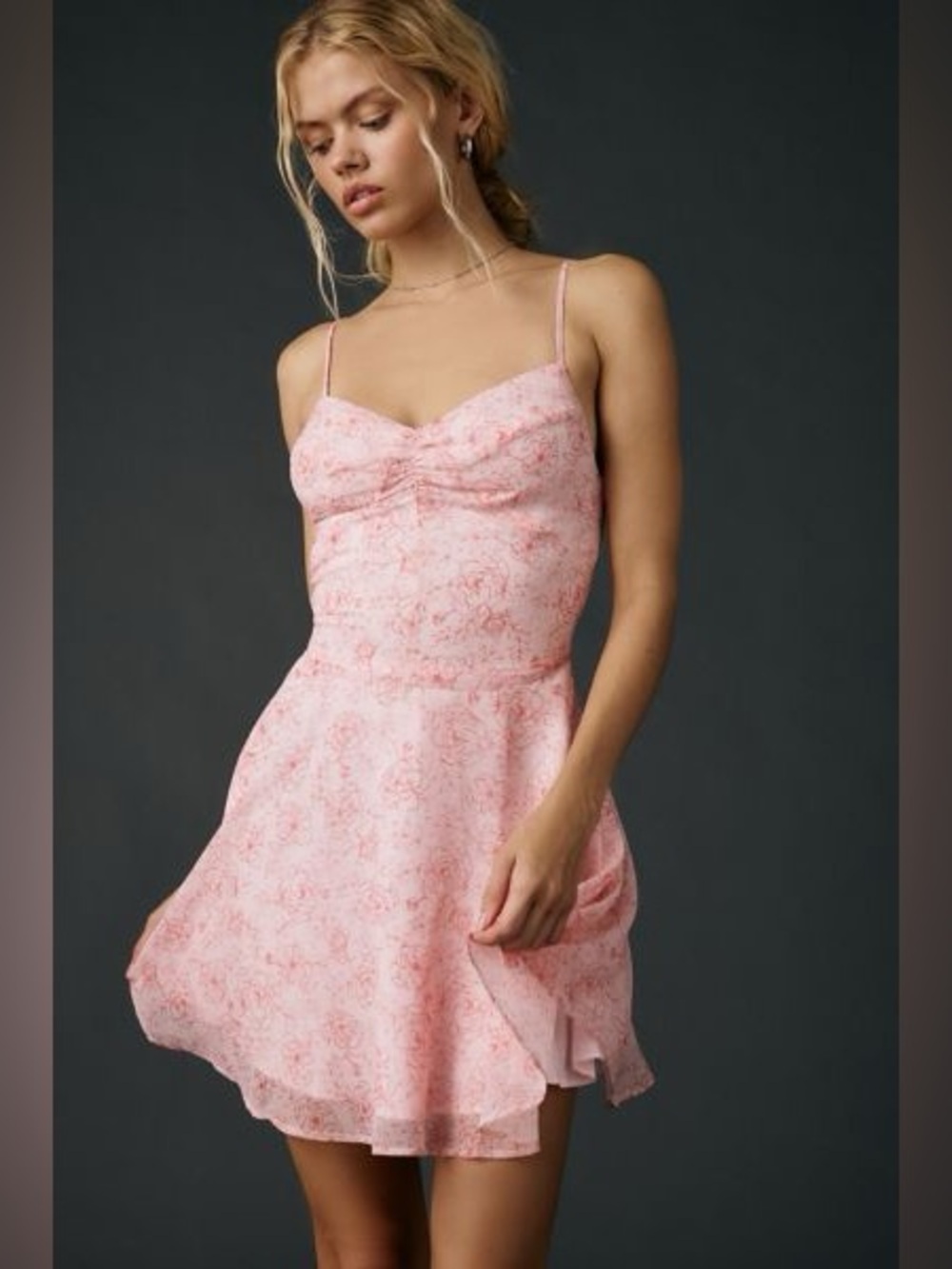 4/$20 Urban Outfitters Over The Horizon Chiffon Fit-And-Flare Mini Dress in Pink